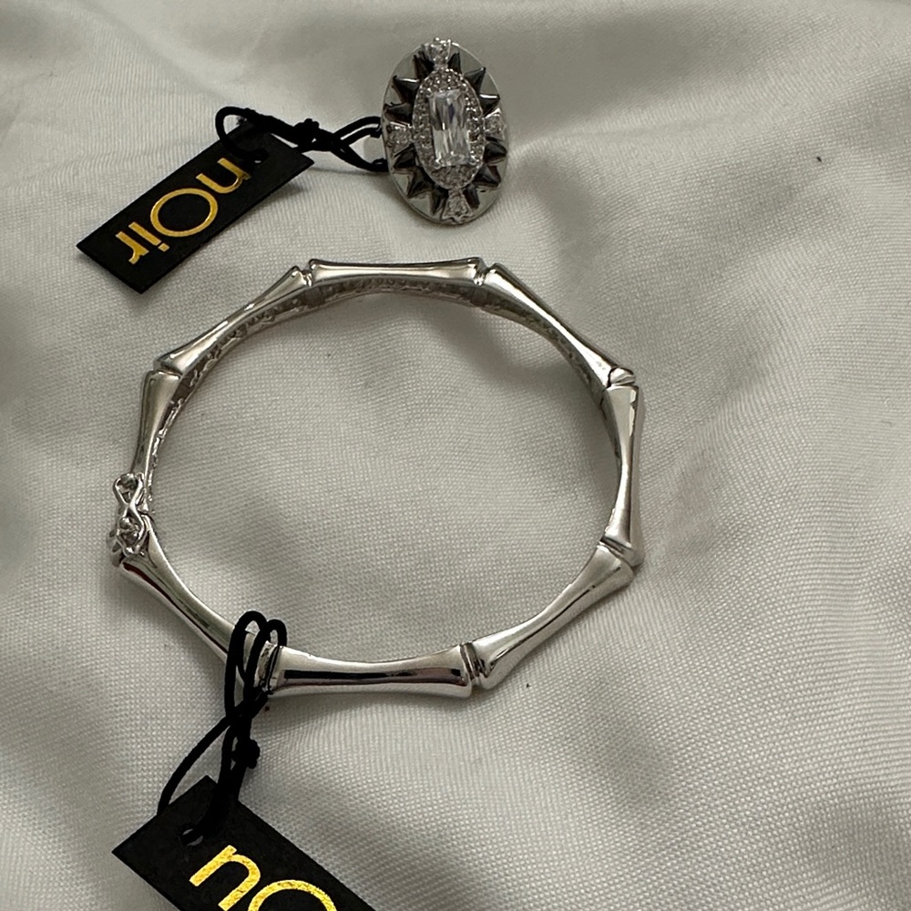 nOir Jewelry Silver Bamboo Bracelet Set
